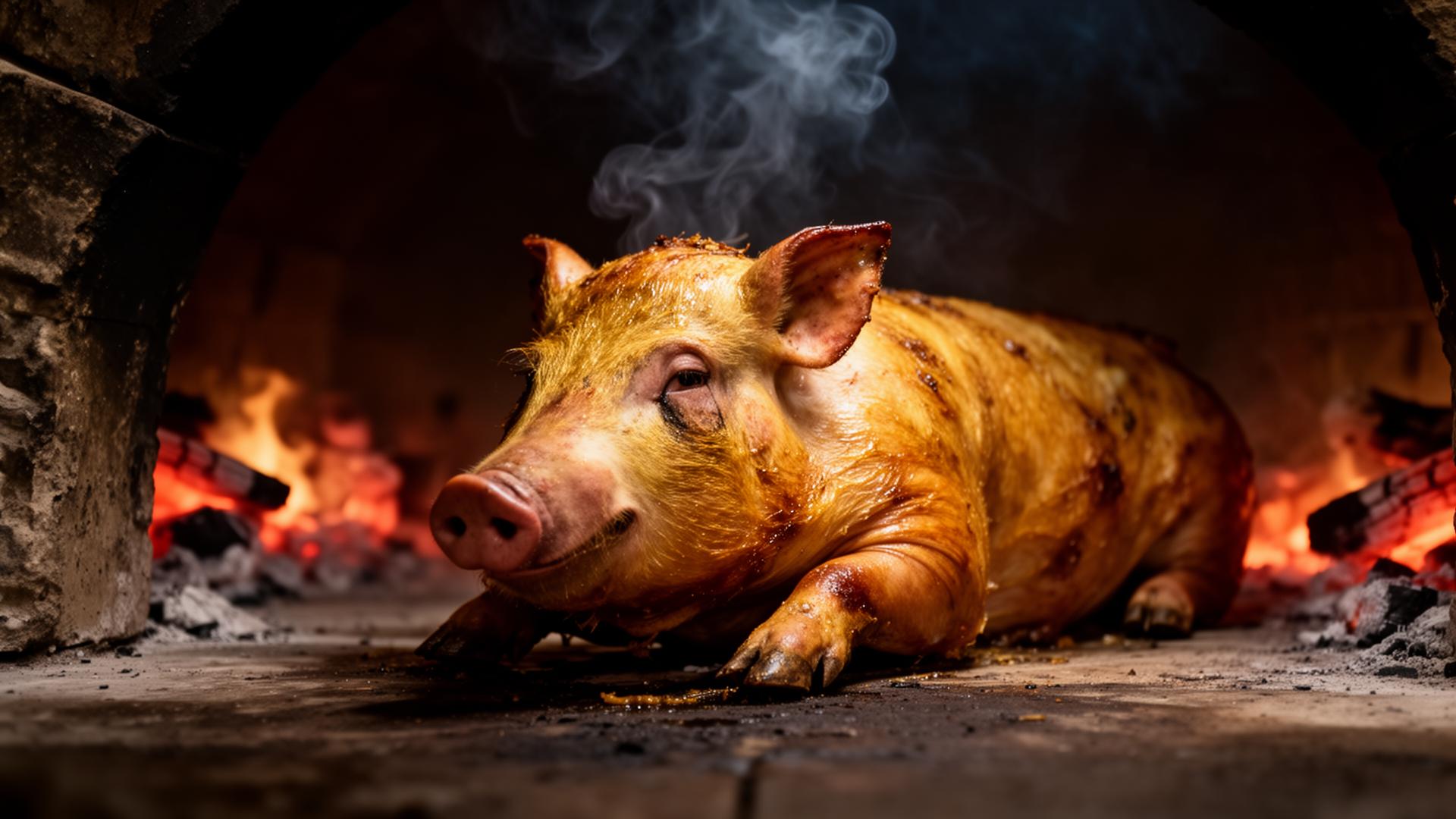 Cochinillo asado en horno de leña tradicional