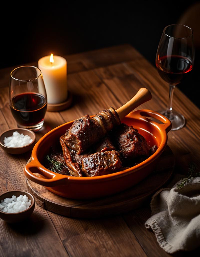 Lechazo asado servido en cazuela de barro